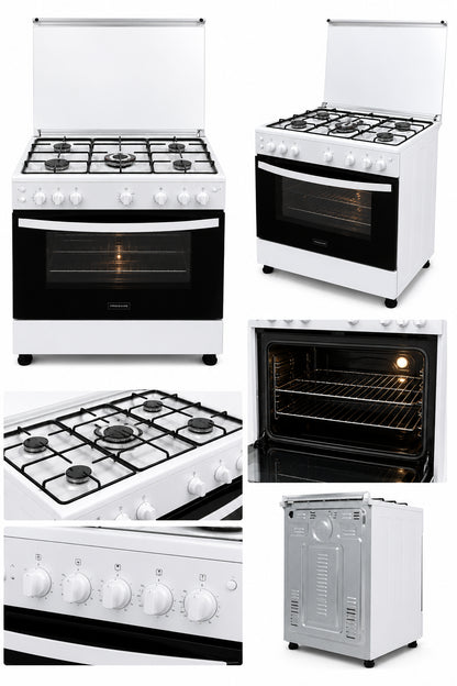 Frigidaire 90cm Freestanding Gas Range Cooker with 5 Burners 127L Oven Full Safety White – FNGB90JFUW