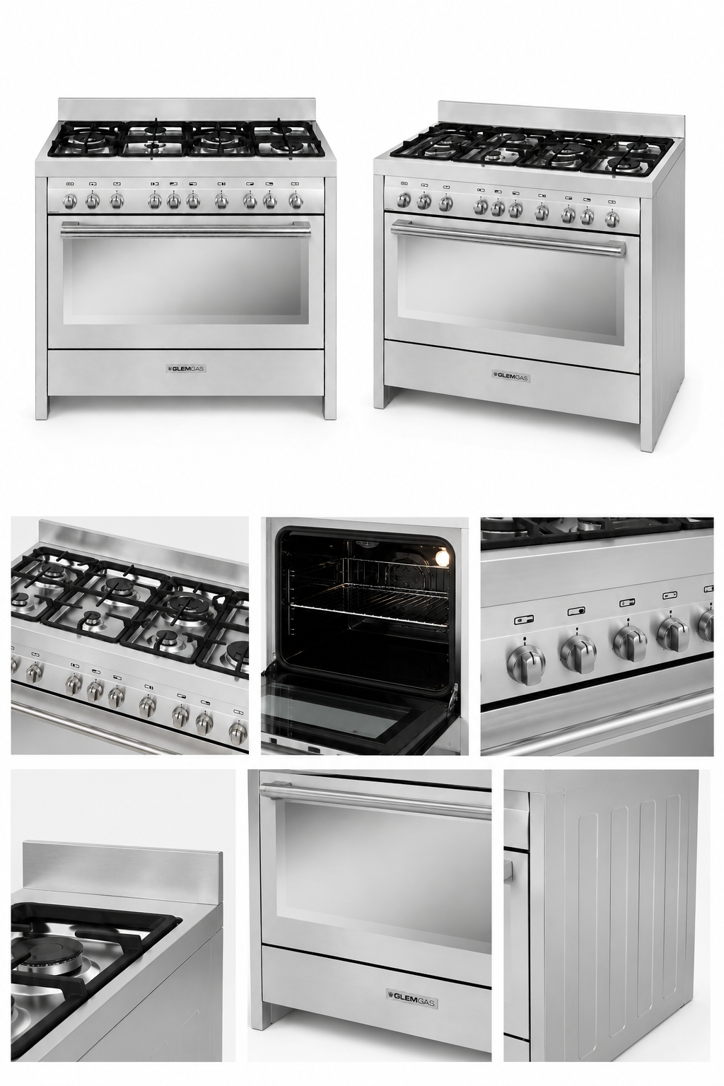 Glem Gas Magnifica 120×60cm Stainless Steel Freestanding Gas Cooker with 6 Burners 134L Multifunction Gas Oven Fan – MG626RI