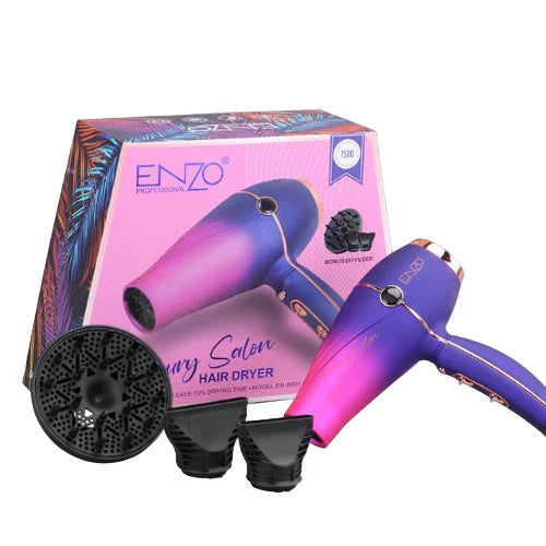 Enzo Luxury Salon Hair Dryer,4X Faster Smart Motor, 1800Watts, Blue & Purple