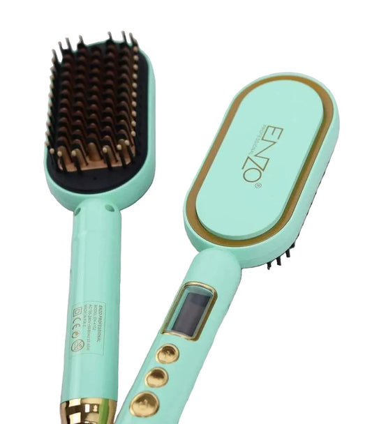 Enzo Hair Straightener Brush, 200Watts, Green