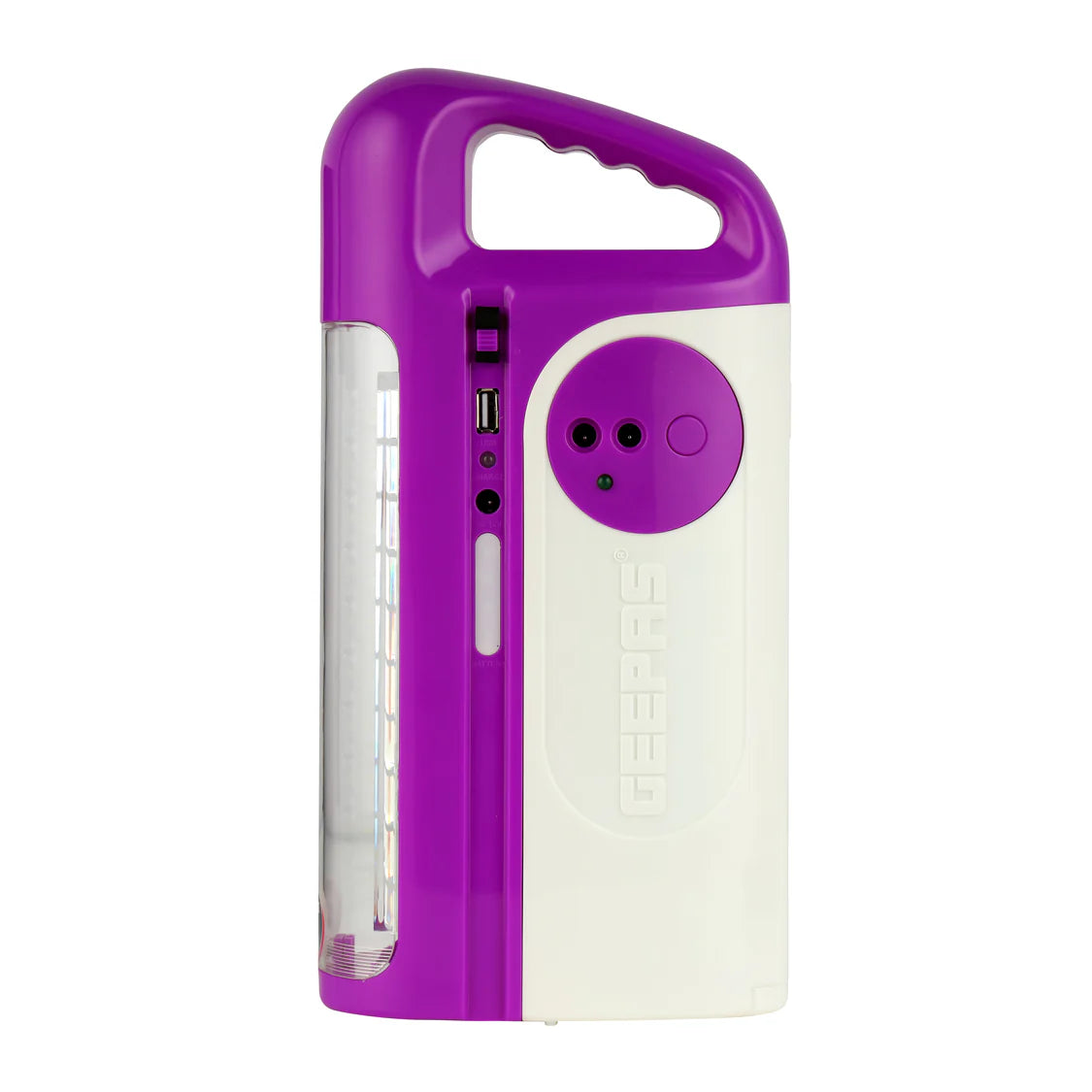 Geepas Rechargeable LED Lantern with Solar Panel, Power Bank Function, and 100 Hours Working Time – Purple – GE53035