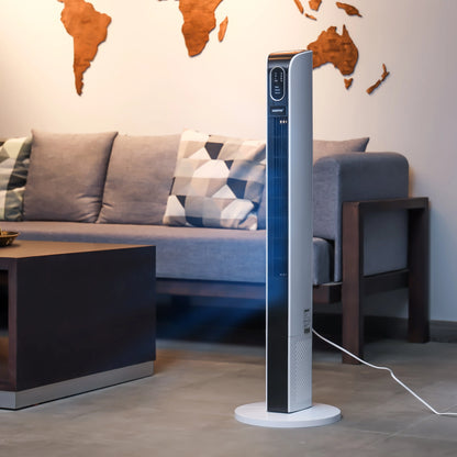 Geepas GF21167N Digital Tower Fan – 50W, Remote Control, 3 Speeds & 3 Modes, Automatic Oscillation, Black & White