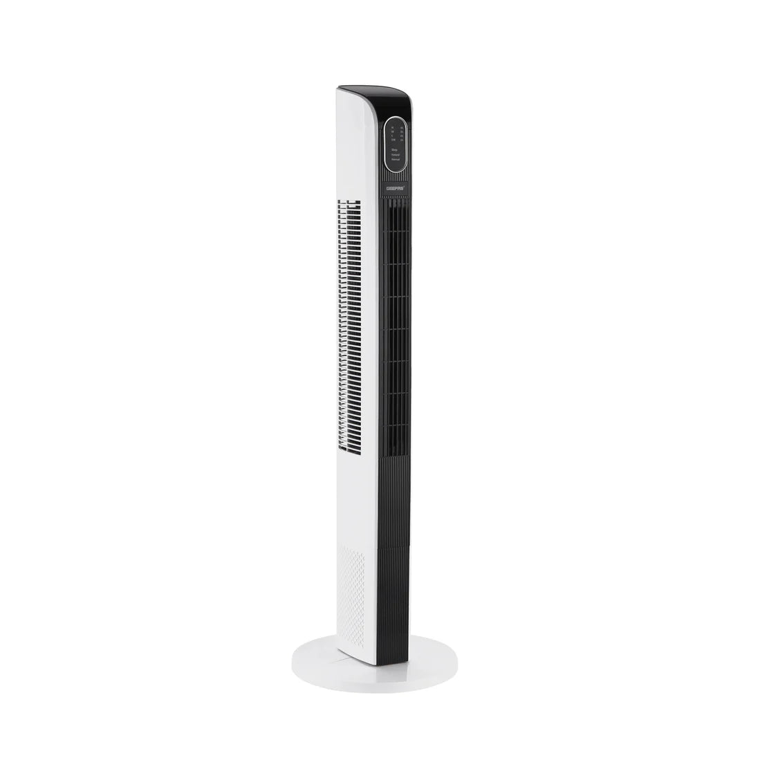Geepas GF21167N Digital Tower Fan – 50W, Remote Control, 3 Speeds & 3 Modes, Automatic Oscillation, Black & White