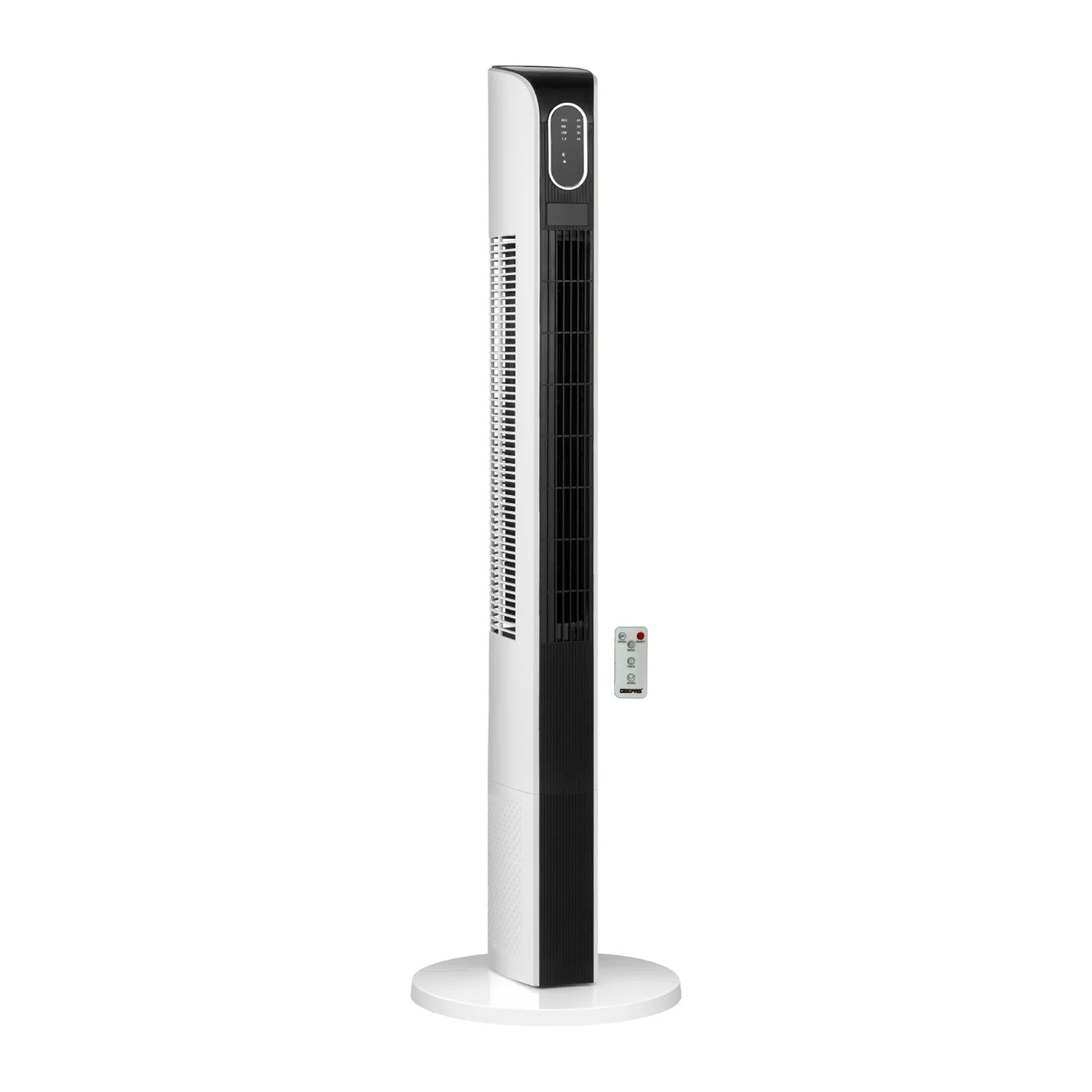 Geepas GF21167N Digital Tower Fan – 50W, Remote Control, 3 Speeds & 3 Modes, Automatic Oscillation, Black & White