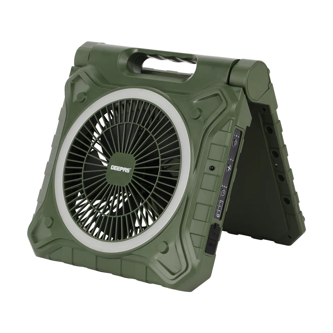 Geepas 8" Rechargeable Solar Fan with Remote Control, Smart Panel & LED Light – 3 Speed Modes, 20 Hours Working Time – GF21233 – Green