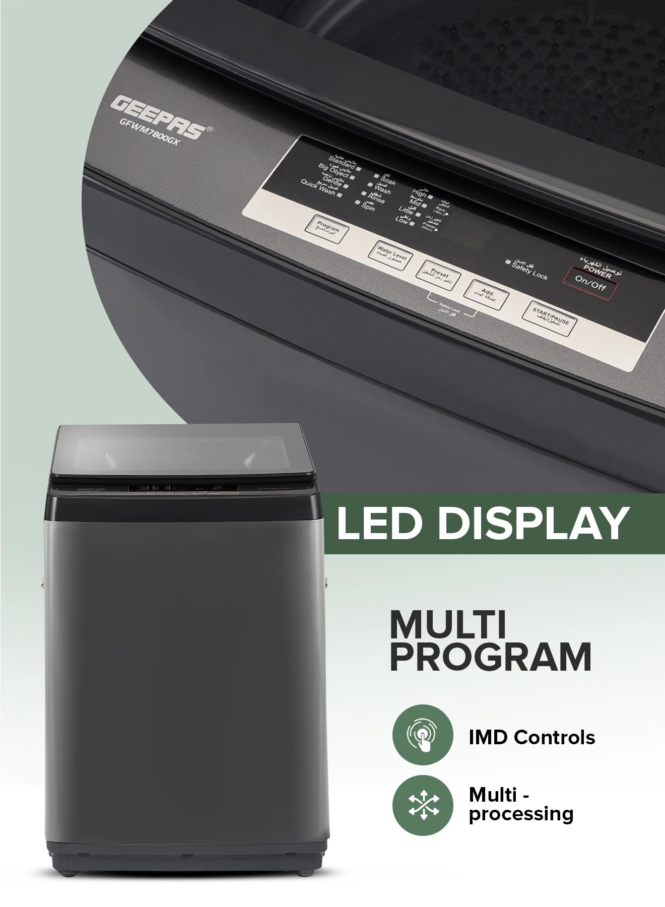 Geepas GFWM7800LCQ Fully Automatic Top Load Washing Machine 7KG – LED Display