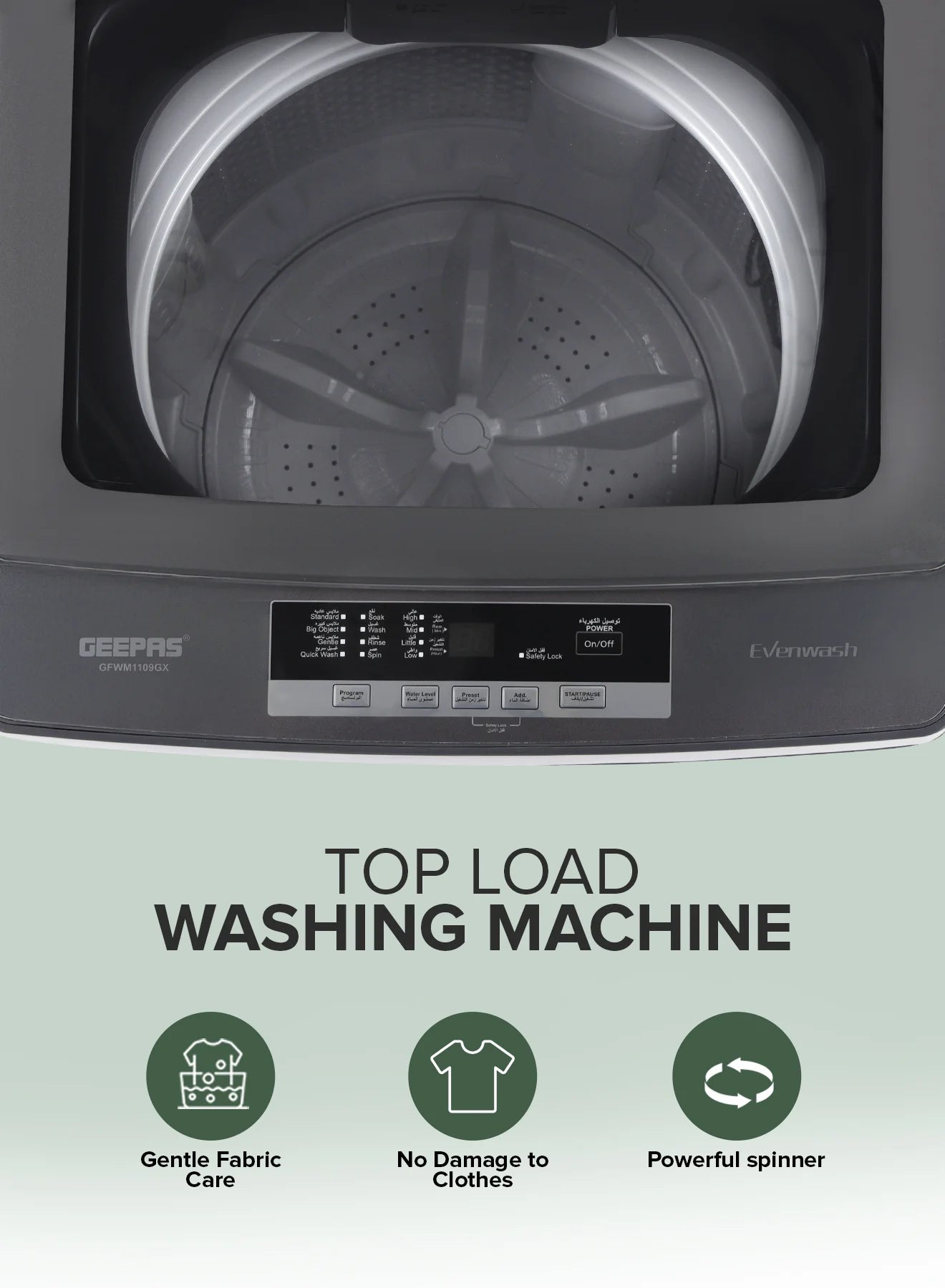 Geepas GFWM7800LCQ Fully Automatic Top Load Washing Machine 7KG – LED Display
