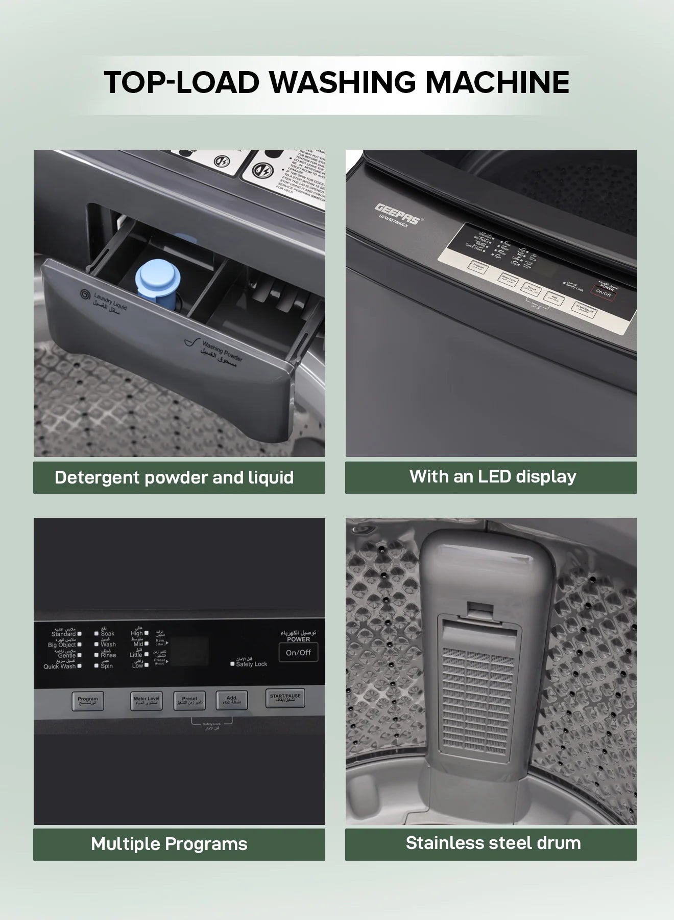 Geepas GFWM7800LCQ Fully Automatic Top Load Washing Machine 7KG – LED Display