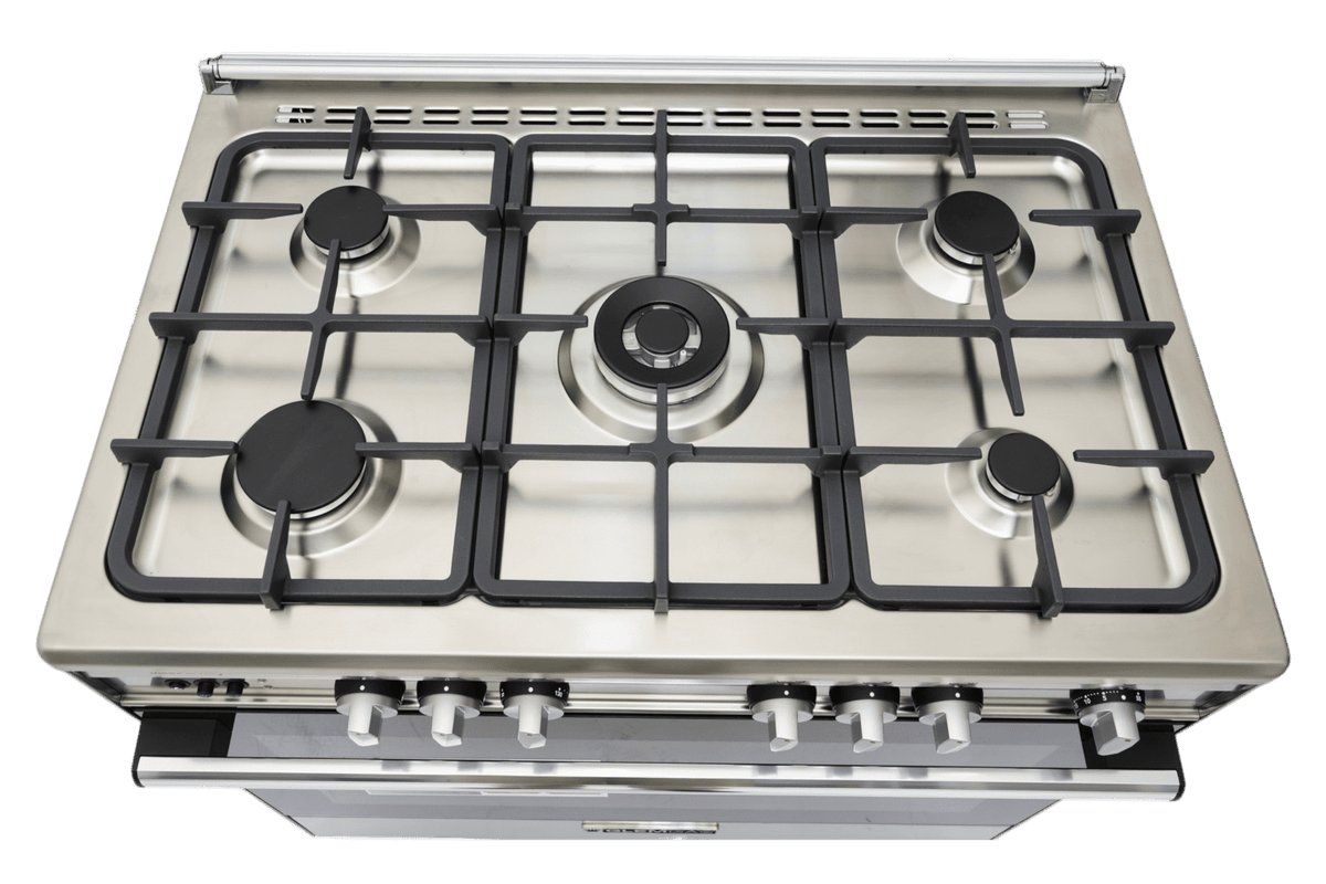 Glem Gas Specialista SB 90cm Stainless Steel Freestanding Gas Cooker with 5 Burners 106L Oven Fan AirFryer Full Safety – SB9612RIFSG AF