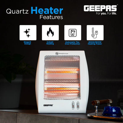 Geepas GQH28522 Quartz Heater 800W with 2 Heat Settings & Tip-Over Protection