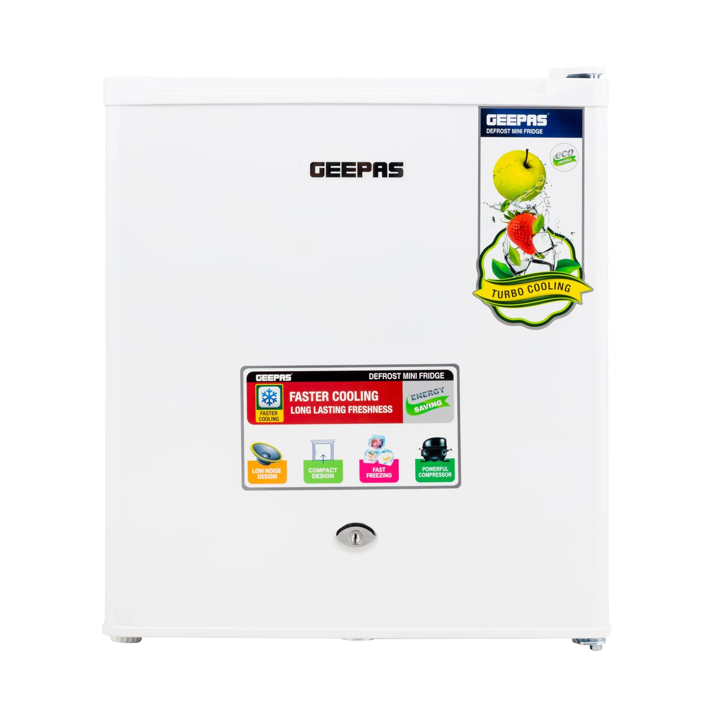 Geepas GRF654WPEN Mini Fridge with Freezer & Door Lock - 60 Liters