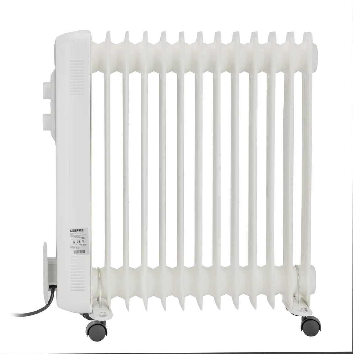 Geepas GRH28562 Oil Filled Radiator Heater – 13 Fins, 1100W/1500W/2600W, Adjustable Thermostat, Overheat Protection, Stable Castor Wheels, White