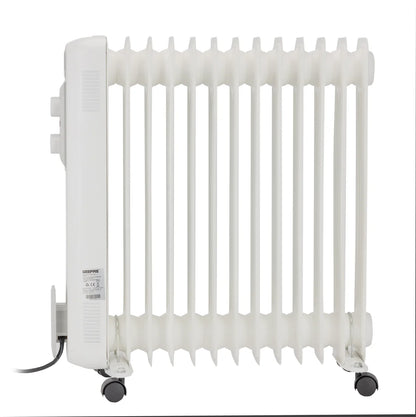 Geepas GRH28562 Oil Filled Radiator Heater – 13 Fins, 1100W/1500W/2600W, Adjustable Thermostat, Overheat Protection, Stable Castor Wheels, White