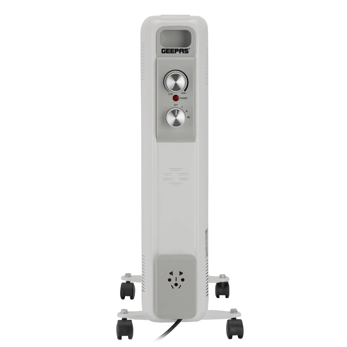 Geepas GRH28562 Oil Filled Radiator Heater – 13 Fins, 1100W/1500W/2600W, Adjustable Thermostat, Overheat Protection, Stable Castor Wheels, White