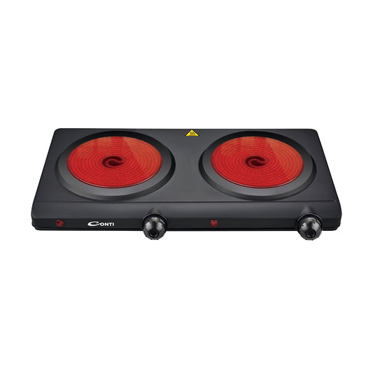 Conti HPC 22401 BK Double Ceramic Hot Plate 2400W with Adjustable Thermostat and Safety Auto Shut-Off