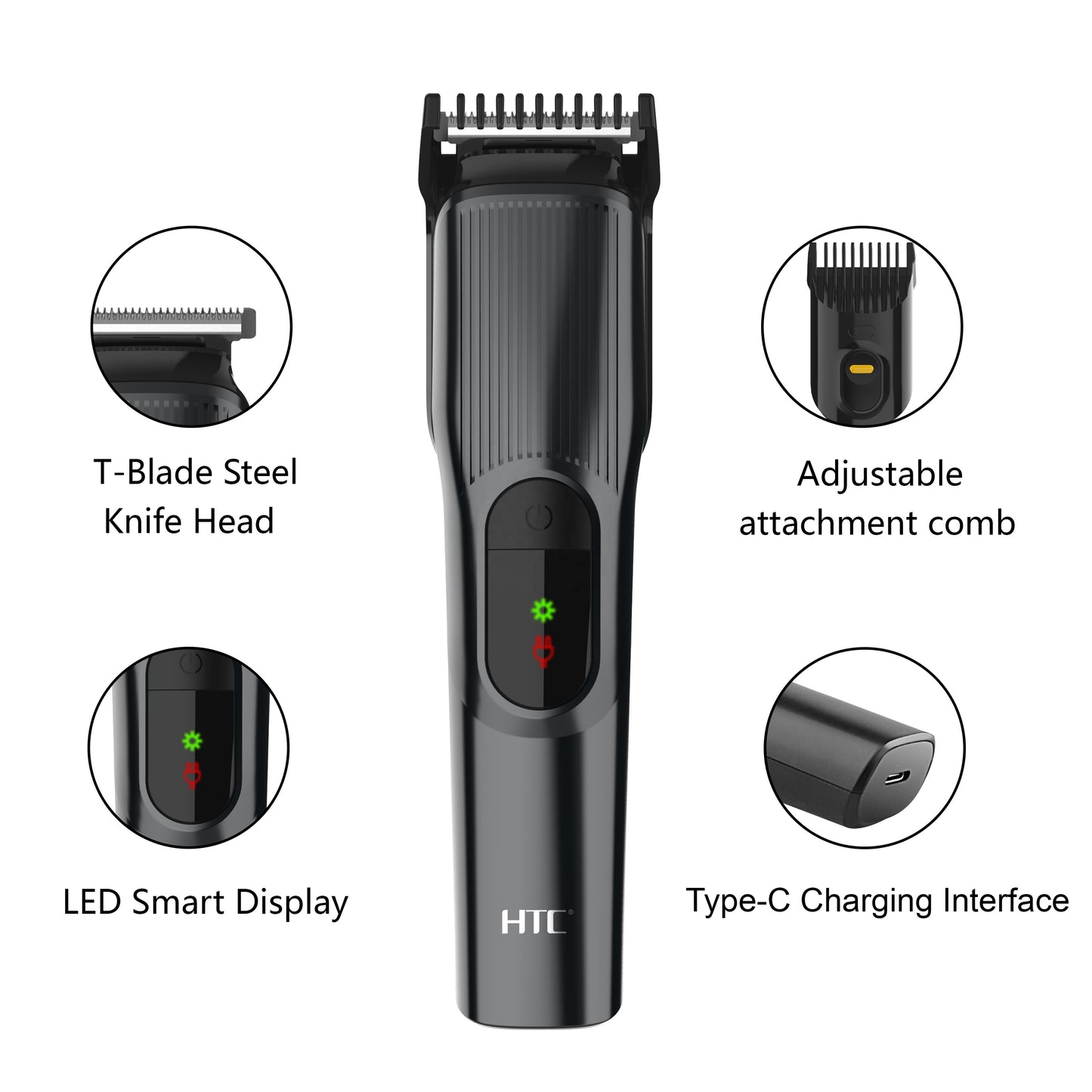 HTC AT-519 Hair Clippers - Professional Wireless Charging