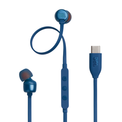 JBL Tune 310C Type-c In-ear headphones with Hi-Res Audio support and JBL Pure Bass Sound, USB-C connectivity, 3-button remote with microphone and EQ presets control - Blue