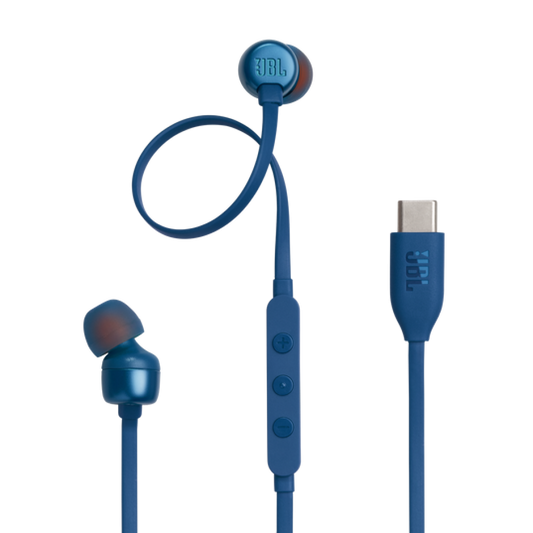 JBL Tune 310C Type-c In-ear headphones with Hi-Res Audio support and JBL Pure Bass Sound, USB-C connectivity, 3-button remote with microphone and EQ presets control - Blue
