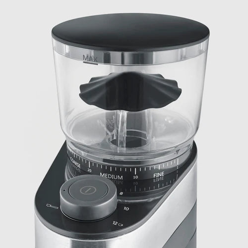 Severin coffee grinder for balanced grinding, 30 grind settings, removable bean container, 140W, stainless steel