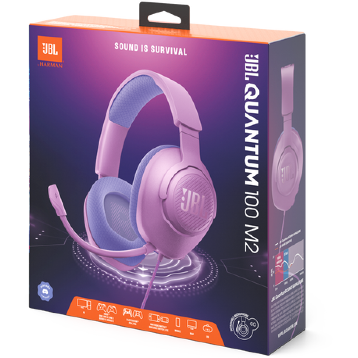 JBL Quantum 100M2 - Wired Over-Ear Gaming Headset with omnidirectional, Detachable mic with Mute Option and Fabric-Covered Memory Foam Ear Cushions, Compatible with All Platforms (Purple)