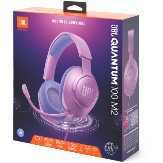 JBL Quantum 100M2 - Wired Over-Ear Gaming Headset with omnidirectional, Detachable mic with Mute Option and Fabric-Covered Memory Foam Ear Cushions, Compatible with All Platforms (Purple)