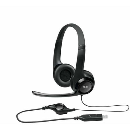 Logitech H390 Wired Headset for PC/Laptop, Stereo Headphones with Noise Cancelling Microphone, USB, In-Line Controls, Works with Chromebook - Black