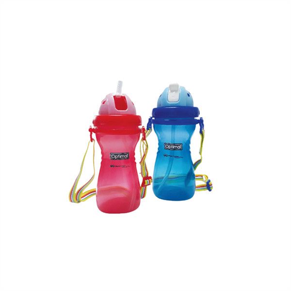 Optimal P.P Wide Neck Straw Bottle 400Ml Blue 'Pink