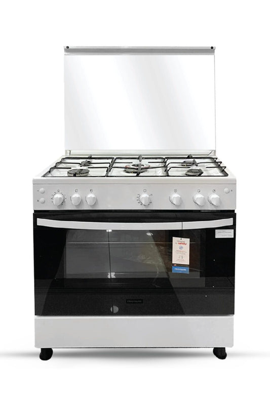 Frigidaire 90cm Freestanding Gas Range Cooker with 5 Burners 127L Oven Full Safety White – FNGB90JFUW
