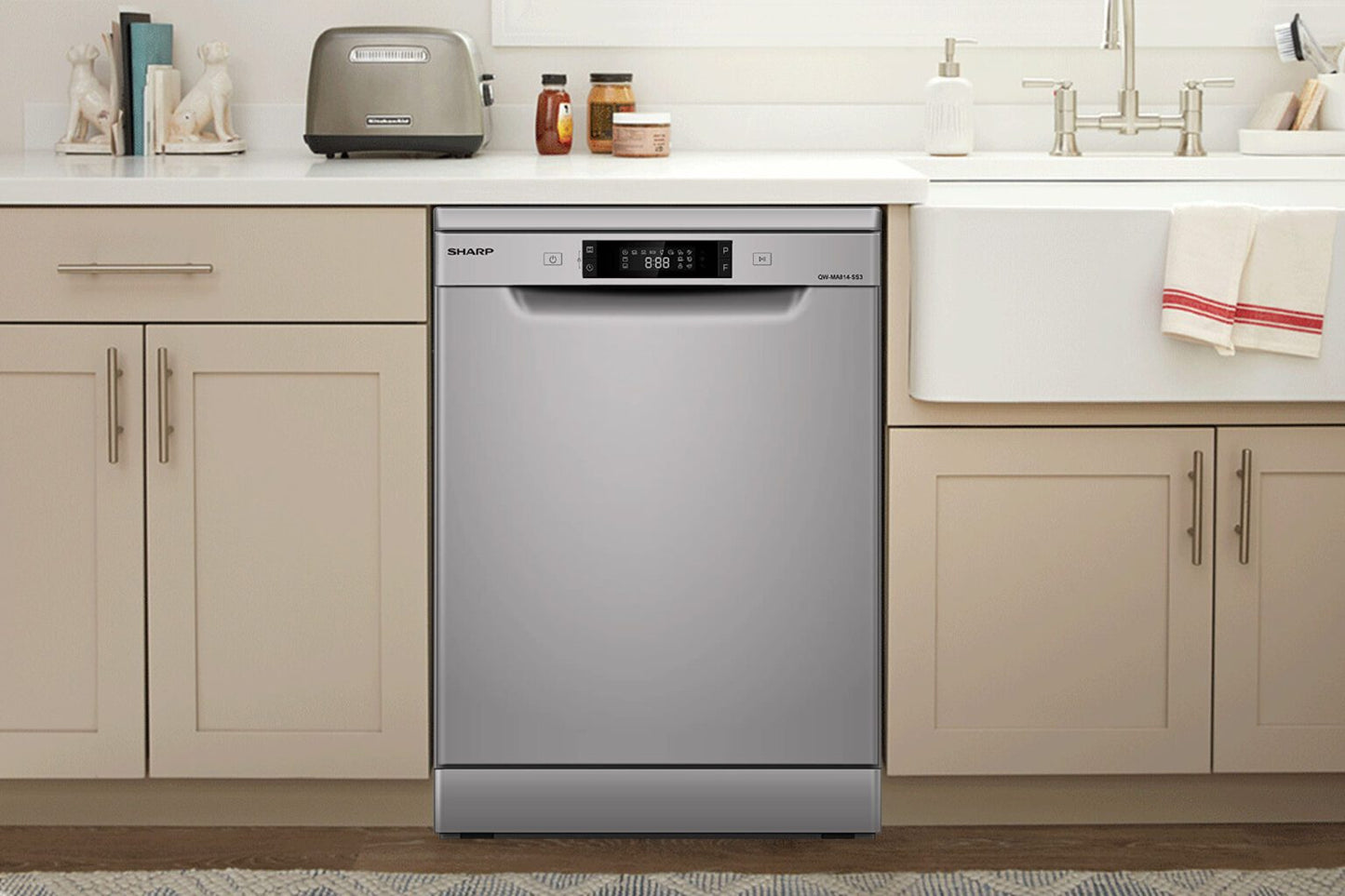 SHARP Freestanding Dishwasher 14 Place Settings 8 Programs 3 Baskets 3 Spray Arms A++ Stainless Steel – QW-MA814E-SS3
