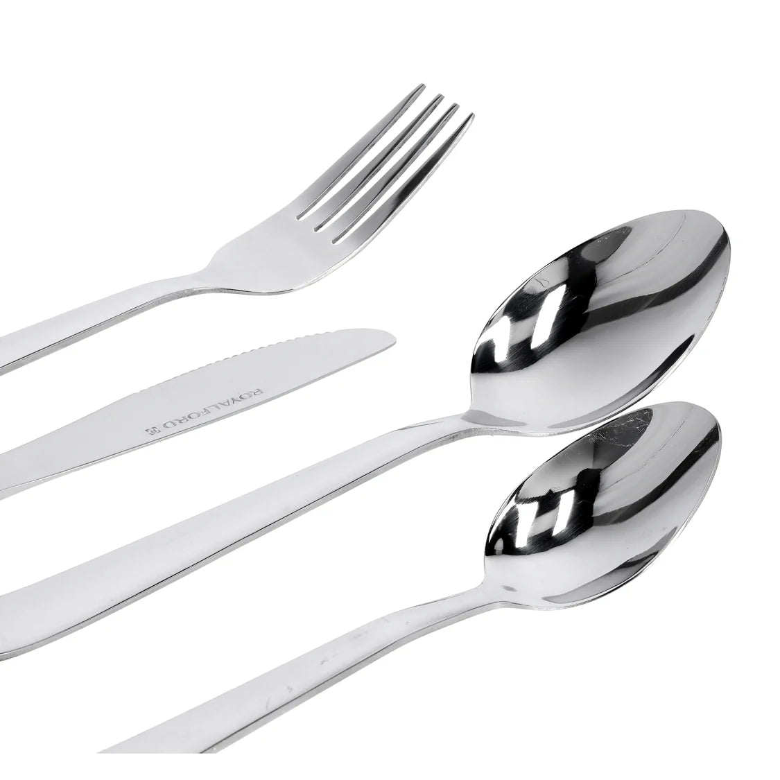 Royalford 25-piece stainless steel cutlery set with elegant stand | rust-resistant mirror finish, ergonomic design, durable build, perfect for everyday dining