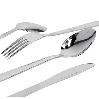 Royalford 25-piece stainless steel cutlery set with elegant stand | rust-resistant mirror finish, ergonomic design, durable build, perfect for everyday dining