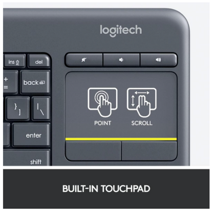 Logitech Wireless Keyboard K400 Plus With Touchpad for TV, Computers, Phones and Tablets Arabic / English - Black