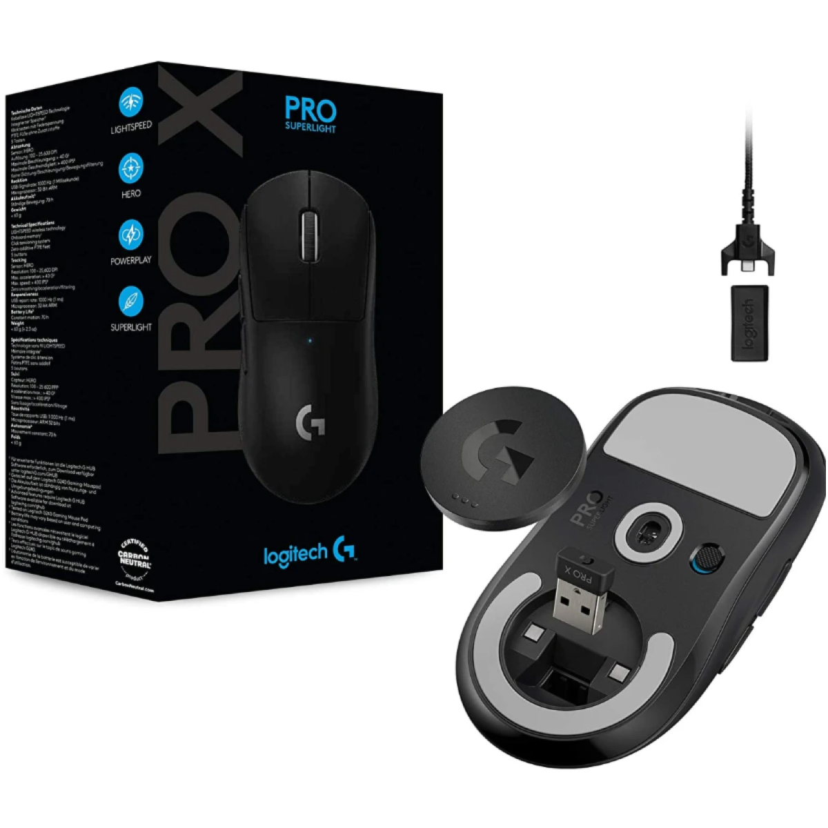 Logitech G PRO X SUPERLIGHT Wireless Gaming Mouse, Ultra-Lightweight, HERO 25K Sensor, 25,600 DPI, 5 Programmable Buttons, Long Battery Life