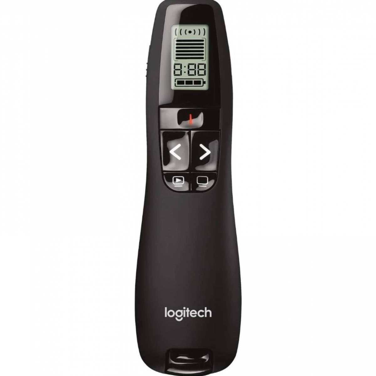 Logitech R700 Wireless Presentation Remote, 2.4 GHz with Nano USB-Receiver, Red Laser Pointer, Slideshow Buttons, 30-Meter Operating Range, LCD-Display for Time Tracking, 6 Buttons, for PC - Black