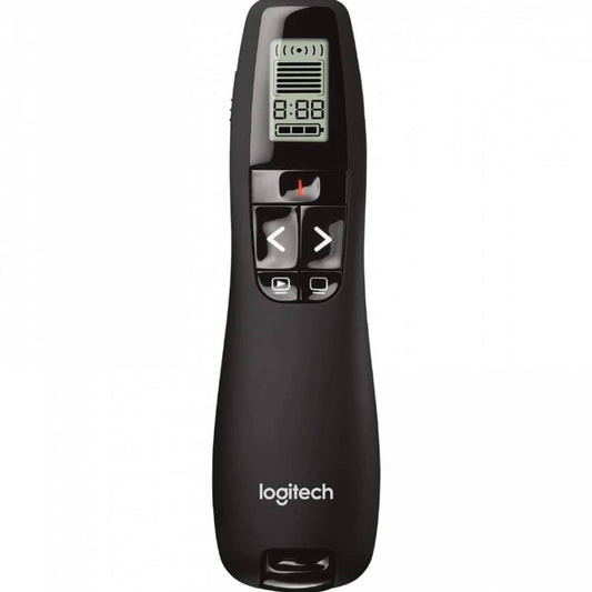 Logitech R700 Wireless Presentation Remote, 2.4 GHz with Nano USB-Receiver, Red Laser Pointer, Slideshow Buttons, 30-Meter Operating Range, LCD-Display for Time Tracking, 6 Buttons, for PC - Black