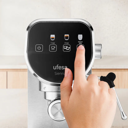 Ufesa Sienna Latte Espresso Coffee Machine with Thermoblock Heating System, 15-Bar Pressure & Professional Milk Frother