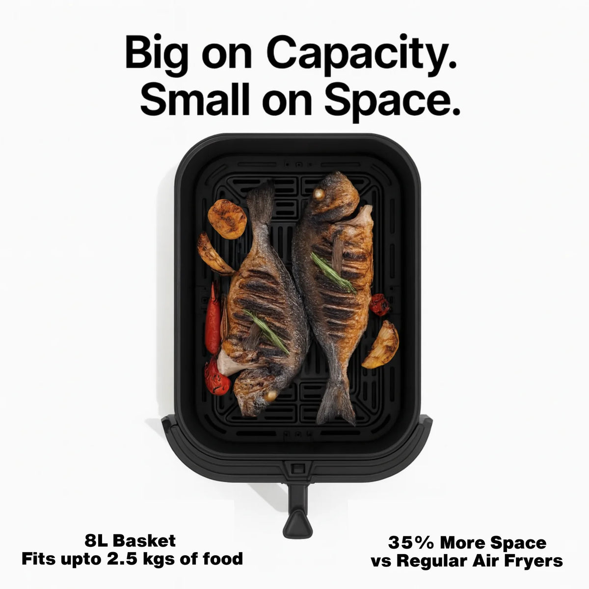 Nutricook Air Fryer Slim XXL 8L – Space-Saving Design with 10 Cooking Programs, Quiet 55dB Operation, Healthy Ceramic Coating, See-Through Window, Large Capacity, AFS330, 1700W, Black, 2-Year Warranty