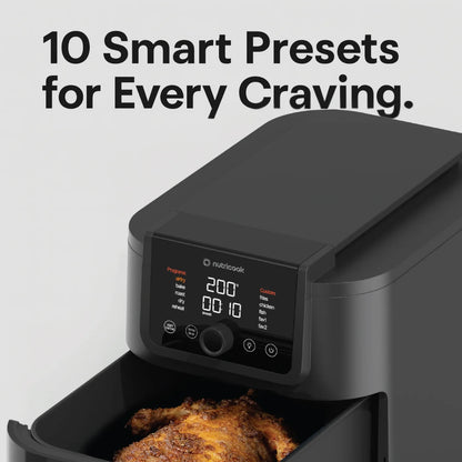 Nutricook Air Fryer Slim XXL 8L – Space-Saving Design with 10 Cooking Programs, Quiet 55dB Operation, Healthy Ceramic Coating, See-Through Window, Large Capacity, AFS330, 1700W, Black, 2-Year Warranty