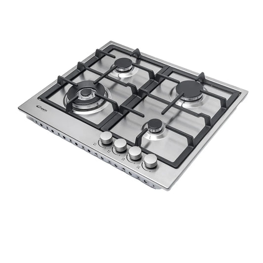 Conti HGF-64012-IX Built-In 60cm Gas Hob with 4 Burners & Heavy-Duty Cast Iron Pan Supports - Stainless Steel