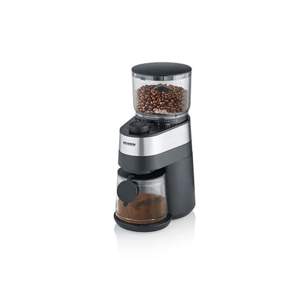 Severin coffee grinder for balanced grinding, 30 grind settings, removable bean container, 140W, stainless steel