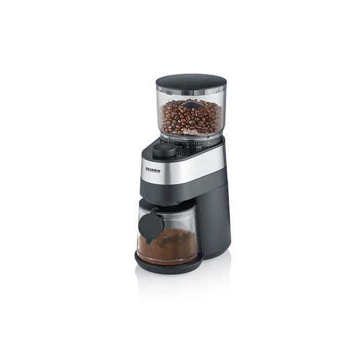Severin coffee grinder for balanced grinding, 30 grind settings, removable bean container, 140W, stainless steel