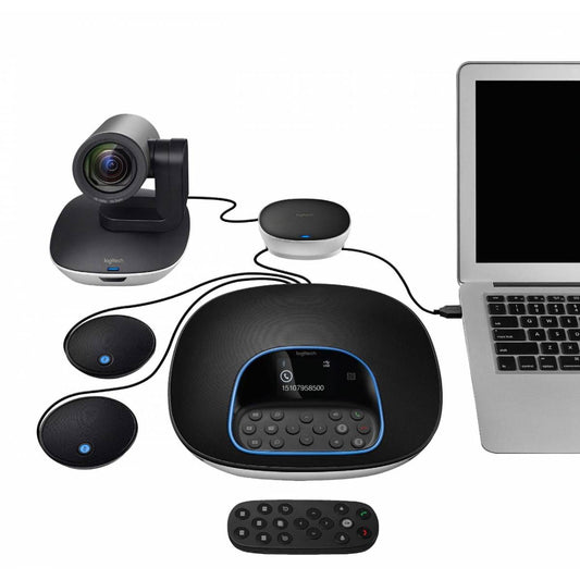 Logitech GROUP Video Conferencing Bundle with Expansion Mics for Mid to Large-sized Meeting Rooms w/ Extension Microphones (960-001057)