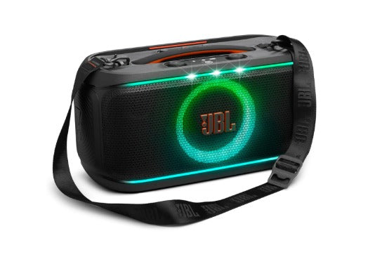 JBL PartyBox On-The-Go 2 - Portable Party Speaker with one Wireless Digital mic, Handle and a Shoulder Strap, Dynamic lightshow, Up to 15 Hours Playtime, Splash Proof &amp; Auracast™ (Black)