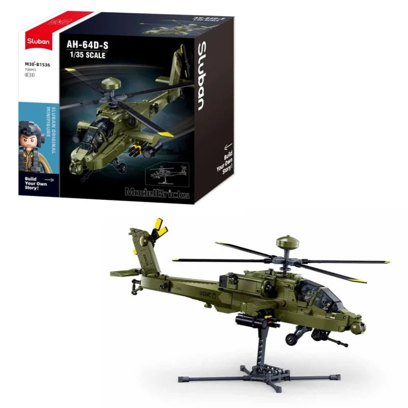 AH-64D Apache brick model helicopter – Sluban M38-B1536 – 734 bricks