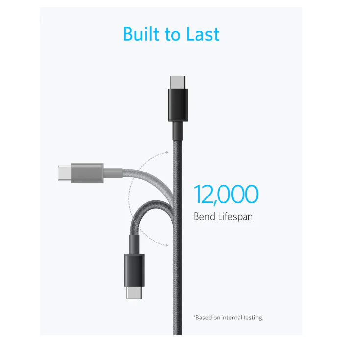 Anker Nylon USB C to USB C Cable 6ft Fast Charging & Durable - Black
