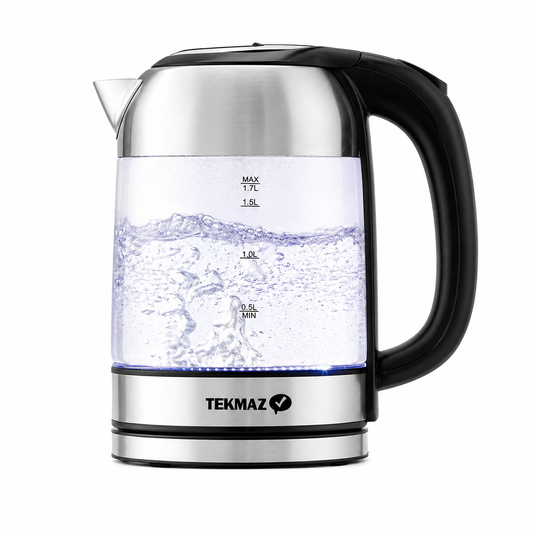 TEKMAZ Electric Glass Kettle – (2000W, 1.7L, Glass & Stainless Steel)