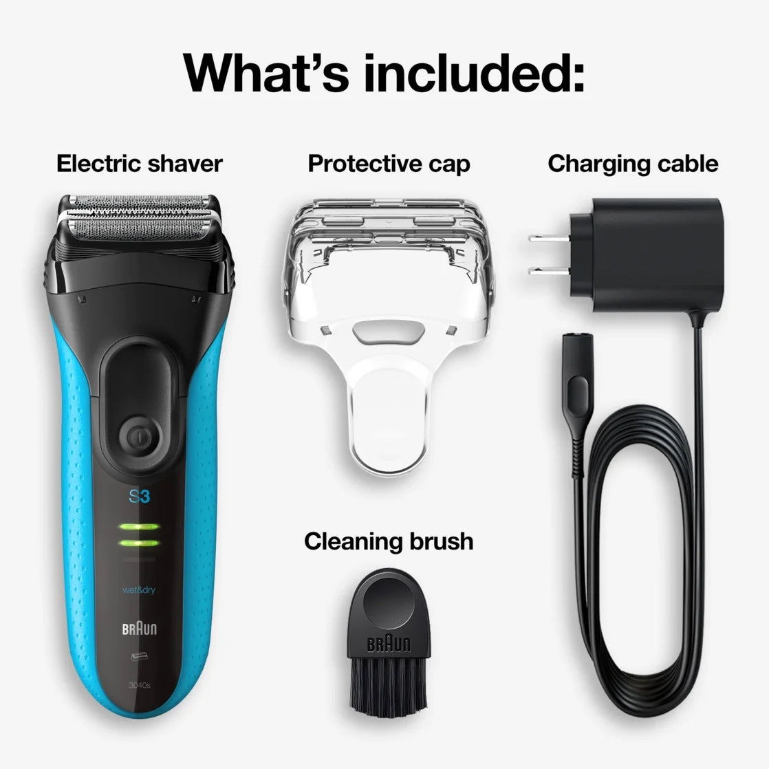 Braun Series 3 ProSkin 3040s Rechargeable Wet Dry Men's Electric Shaver with Precision Trimmer