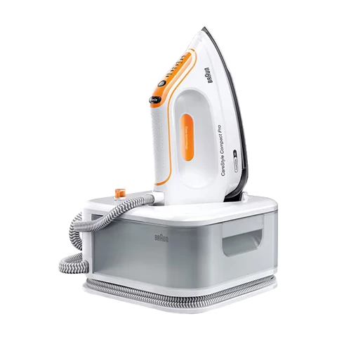 Braun CareStyle Compact Steam Generator Iron IS2561WH - 2400W Power - 6 Bar Pressure - FreeGlide 3D Soleplate - iCare Technology - White/Orange