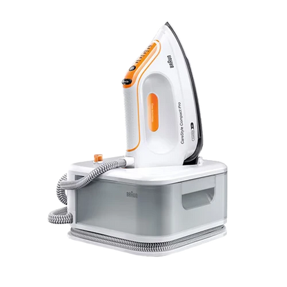 Braun CareStyle Compact Steam Generator Iron IS2561WH - 2400W Power - 6 Bar Pressure - FreeGlide 3D Soleplate - iCare Technology - White/Orange