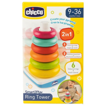 Chicco Chicco baby stacking ring and ring pyramid, stacking tower, game with swinging base and 6 stackable rings, children's toys, baby Y02-12155-00